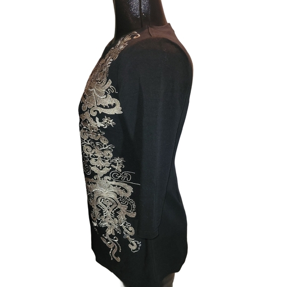Terra Nostra Black Cropped Sleeve Top With Embroidered Front XS - Picture 5 of 7